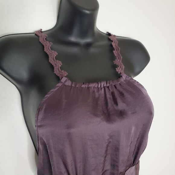 Free People Purple Satin Simply Sensual Maxi Length High Slit Slip Dress Size S - Picture 2 of 7